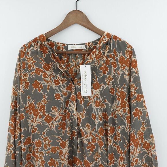 Womens Floral Shirt Size Medium Gray Modest Workwear Career - Picture 2 of 12